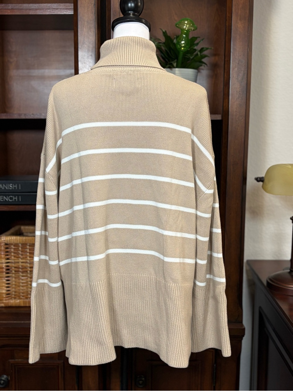 LAKE Madeline 100% Cotton Drop Sweater XL | Driftwood Ivory Stripe Oversized - Picture 5 of 12
